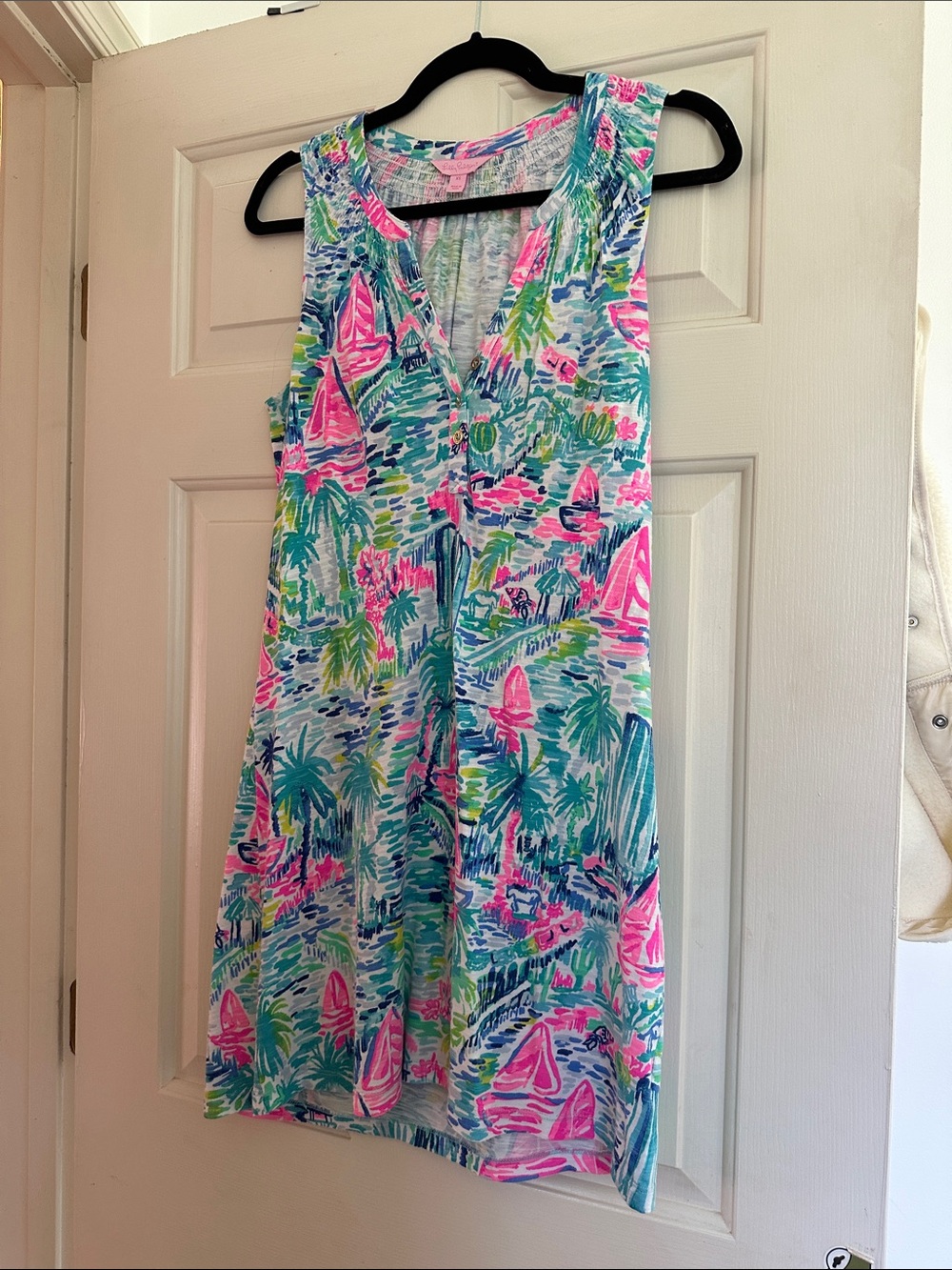 Lilly Pulitzer Multicolor Tropical Print Button Front Top - Pink, Teal & Blue